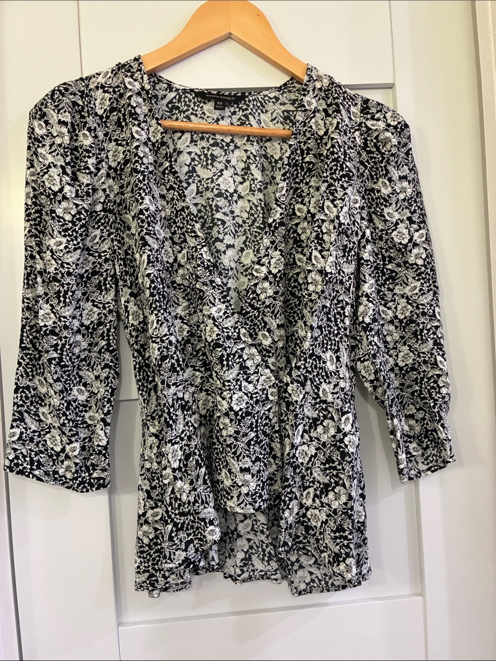 Banana Republic Black & White Floral Wrap Top - Womens